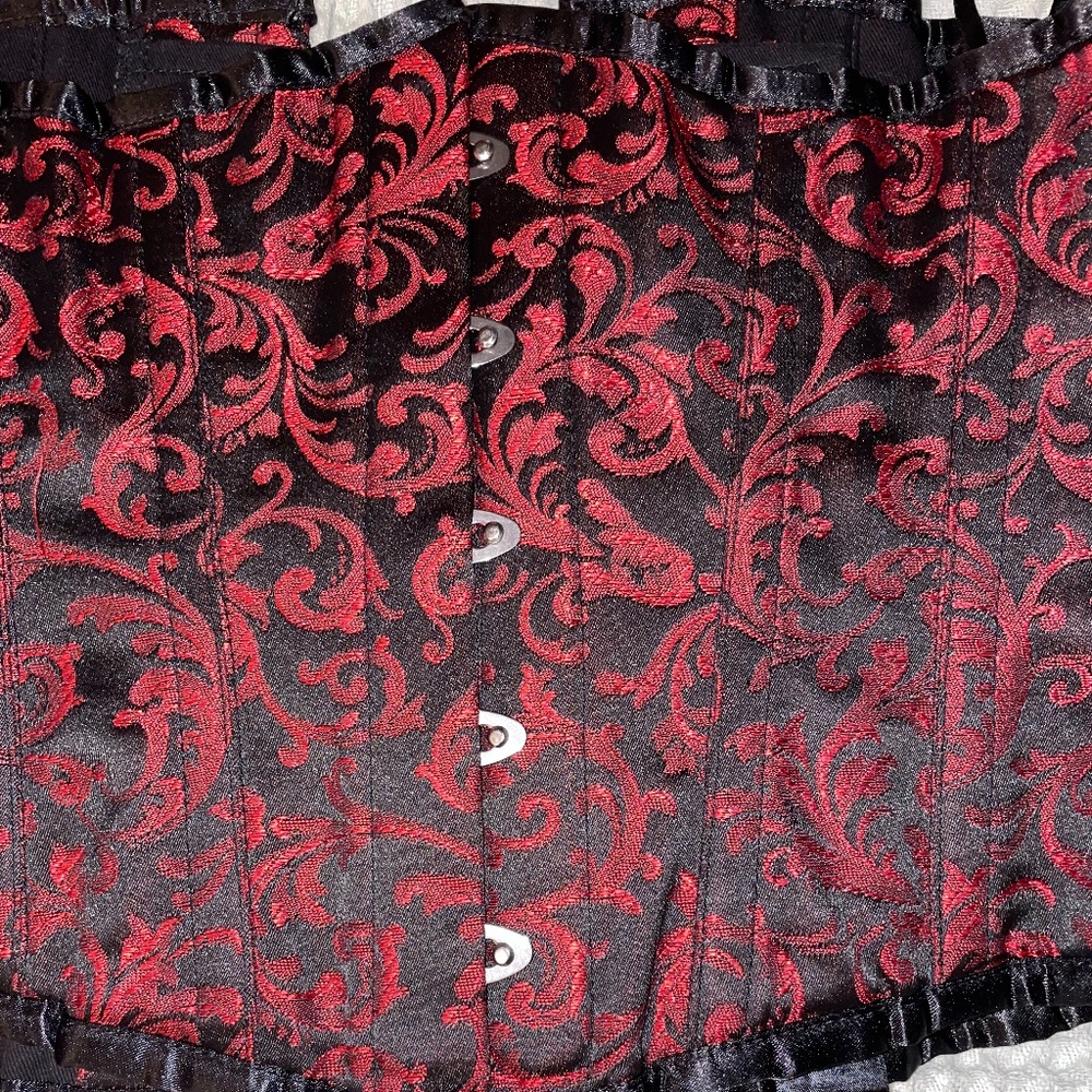 Red Brocade Underbust Waist training Corset Sz 26
